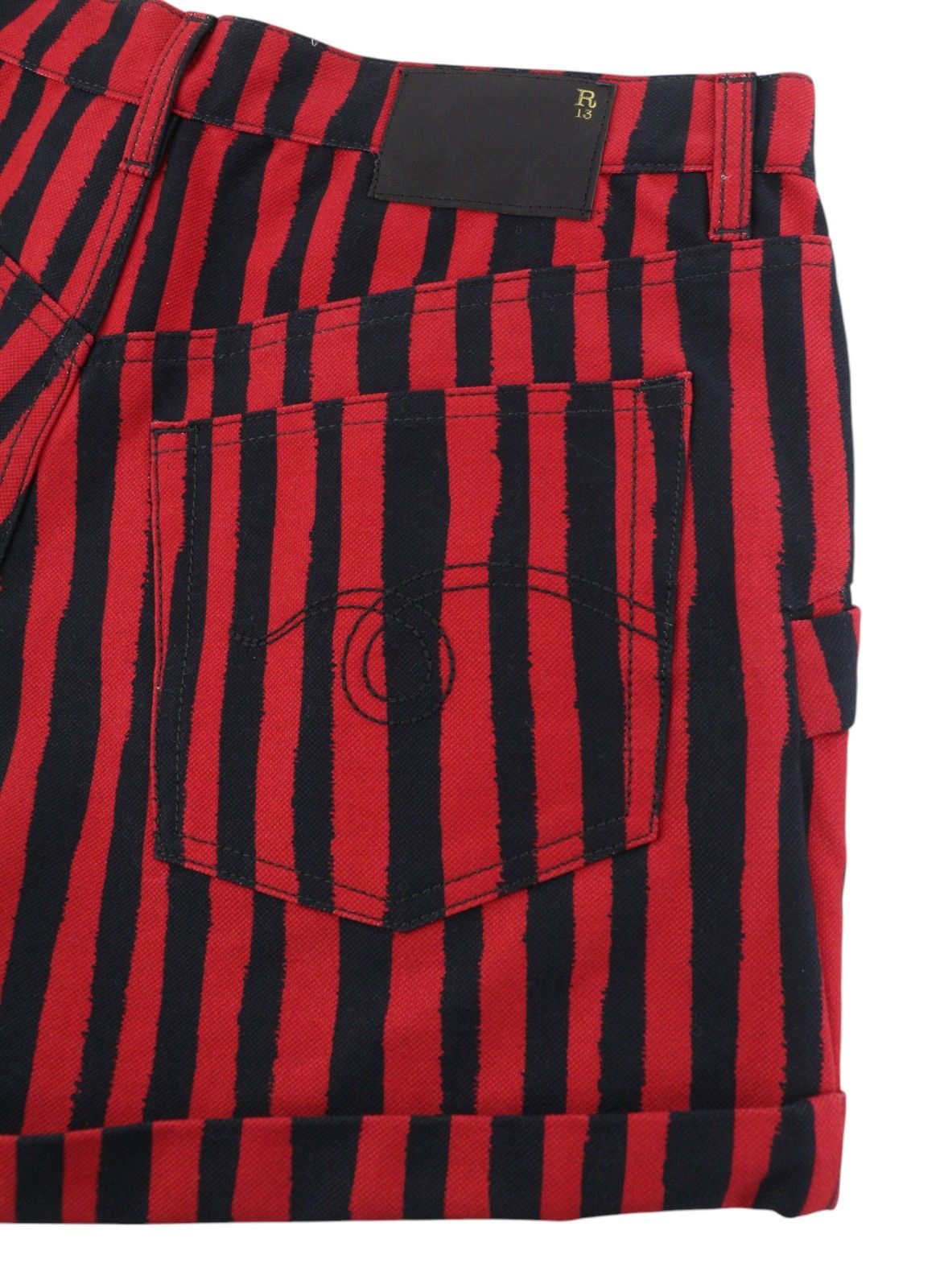 R13 POUCH POCKET 25 Red Stripe Turn-Up Denim Shorts 89422 Size 25" / US 0 / IT 36 - 5 Thumbnail