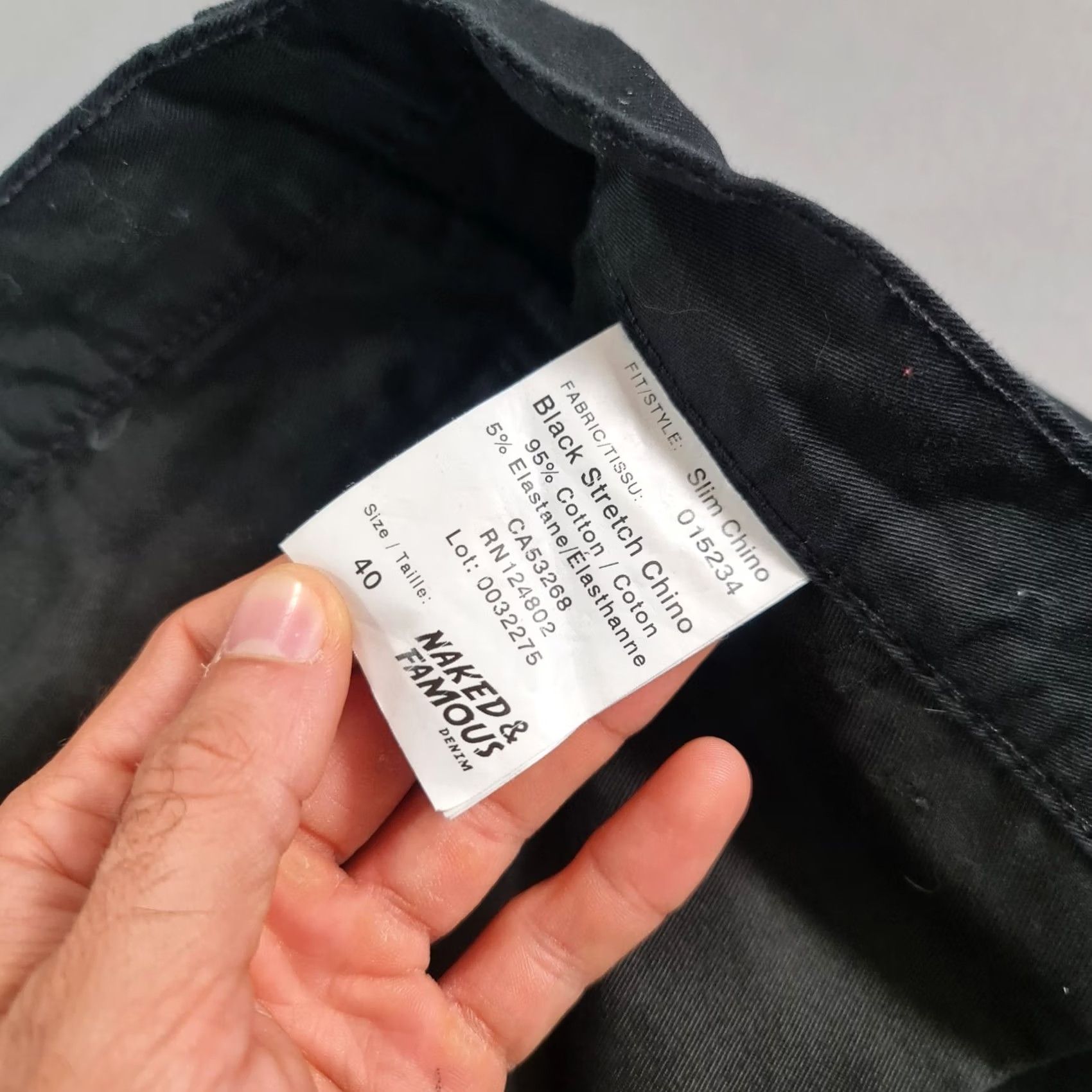 Vintage Naked & Famous Mens Chino Trousers Black W40 L31 Slim Stretch Japanese Fabric Denim Flat Front Zip Pocket Size US 40 / EU 56 - 4 Thumbnail