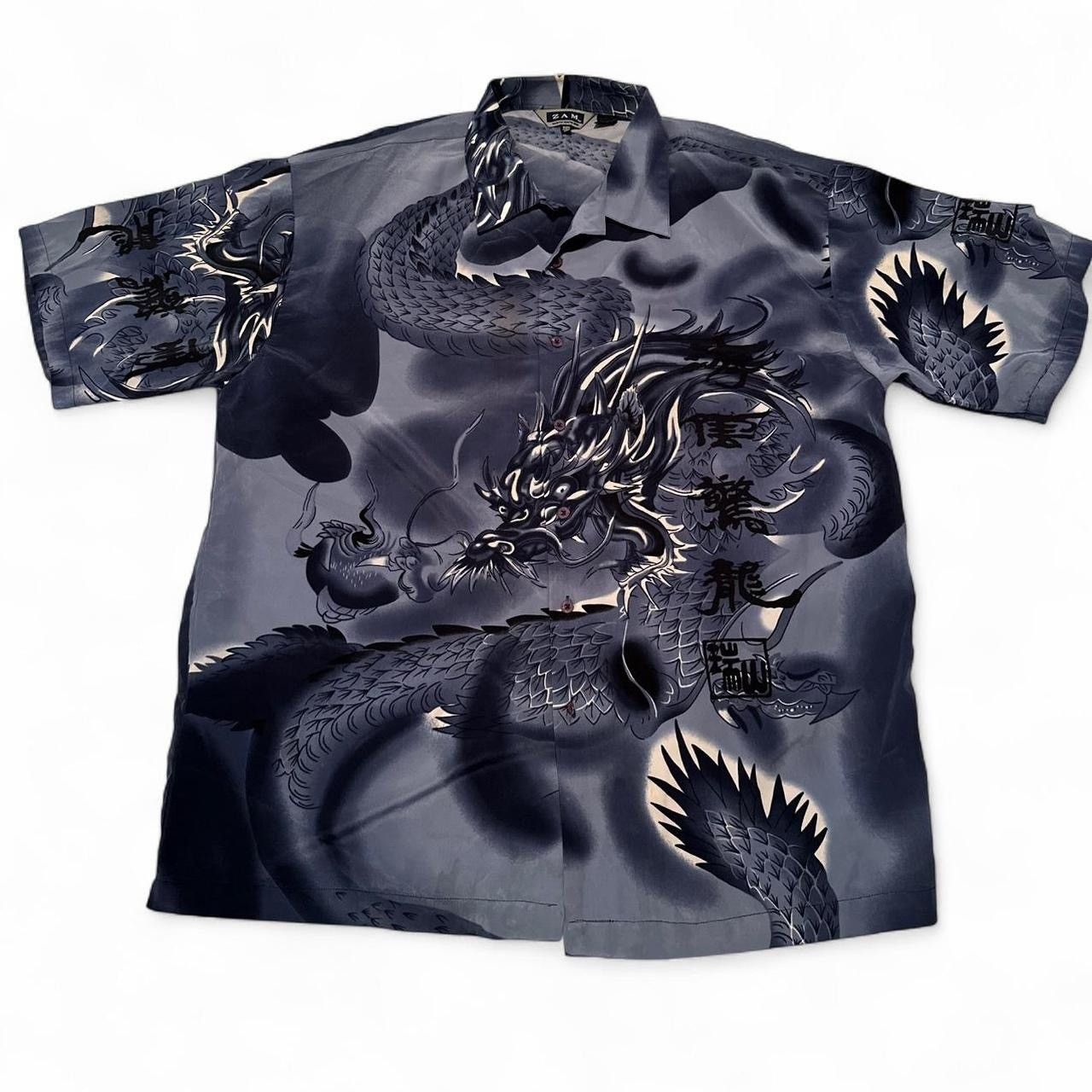 Other ZAM Dragon Print Satin Button-Up Shirt Navy/Black (Size 3XL) Size US XXL / EU 58 / 5 - 1 Thumbnail