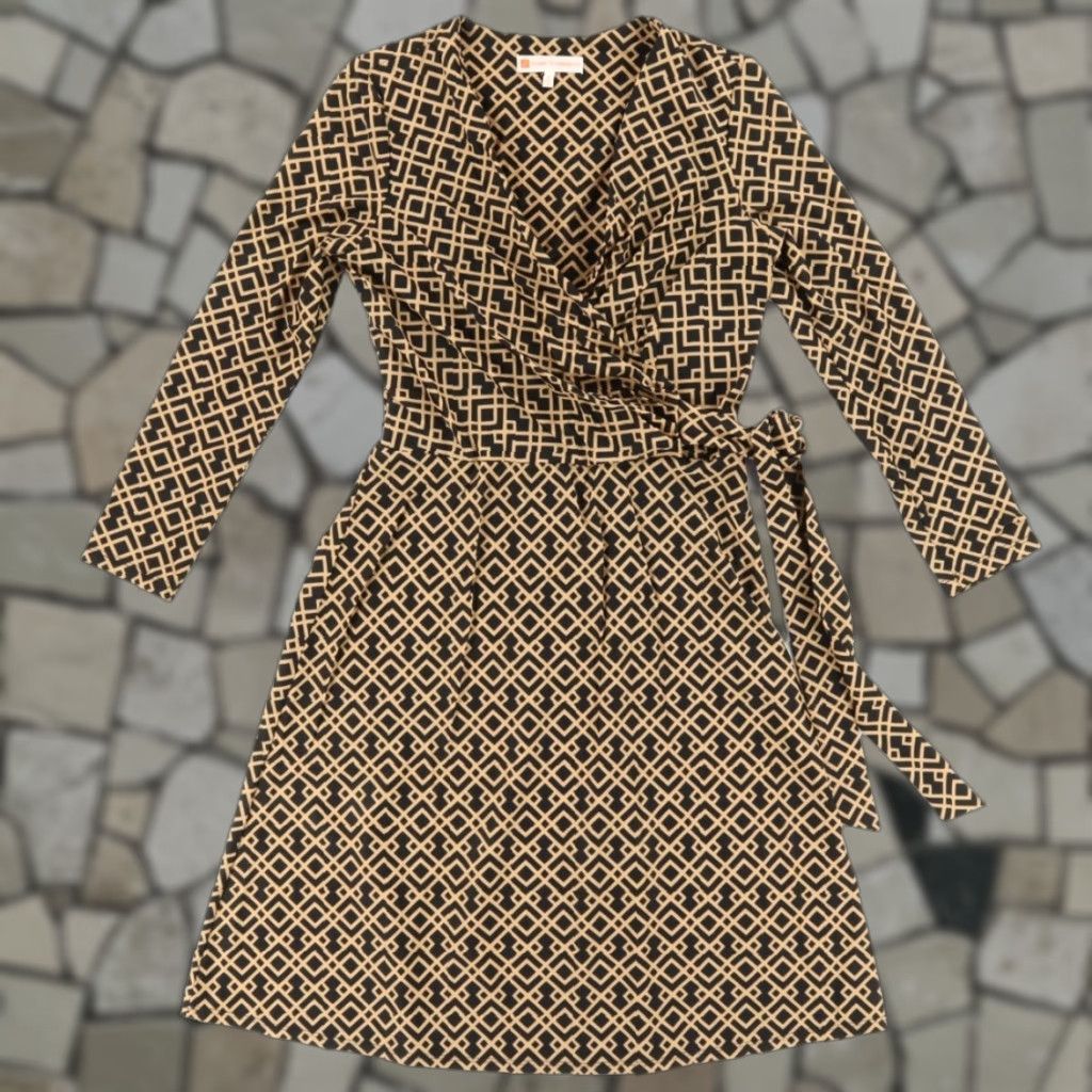 Farah Jude Connally Farrah Faux Wrap Geometric Long Sleeve Dress Black Women's S Size S / US 4 / IT 40 - 1 Thumbnail