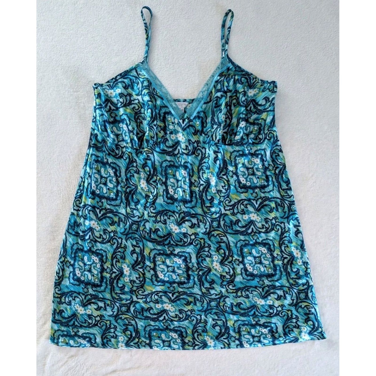Liz Claiborne Liz Claiborne Teal Lace Trim Chemise Slip Dress Women's Size 2X Coquette Floral Size XXL / US 16-18 / IT 52-54 - 2 Thumbnail