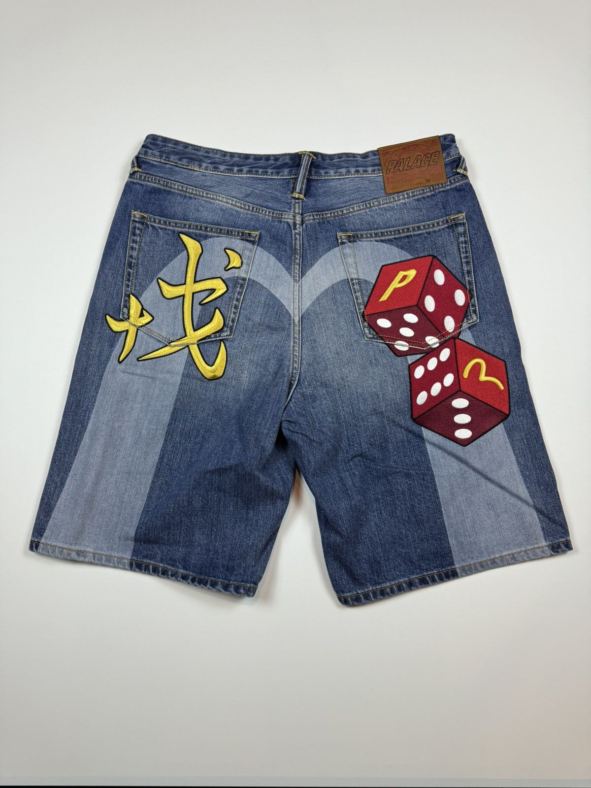 image of Evisu Dice Daicock Print Regular Fit Denim Shorts 30 in Blue, Men's