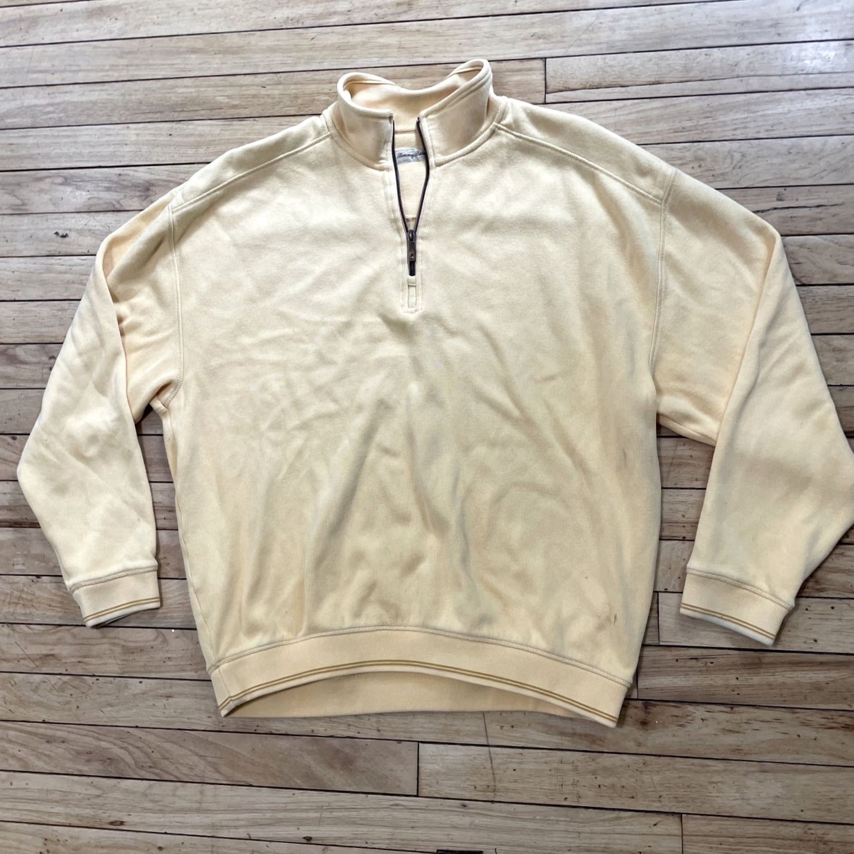 Tommy Bahama TOMMY BAHAMA Sweater Mens L 1/4 Zip Yellow Pullover Knit Mock Neck Long Sleeve Casual Classic Size US L / EU 52-54 / 3 - 7 Thumbnail