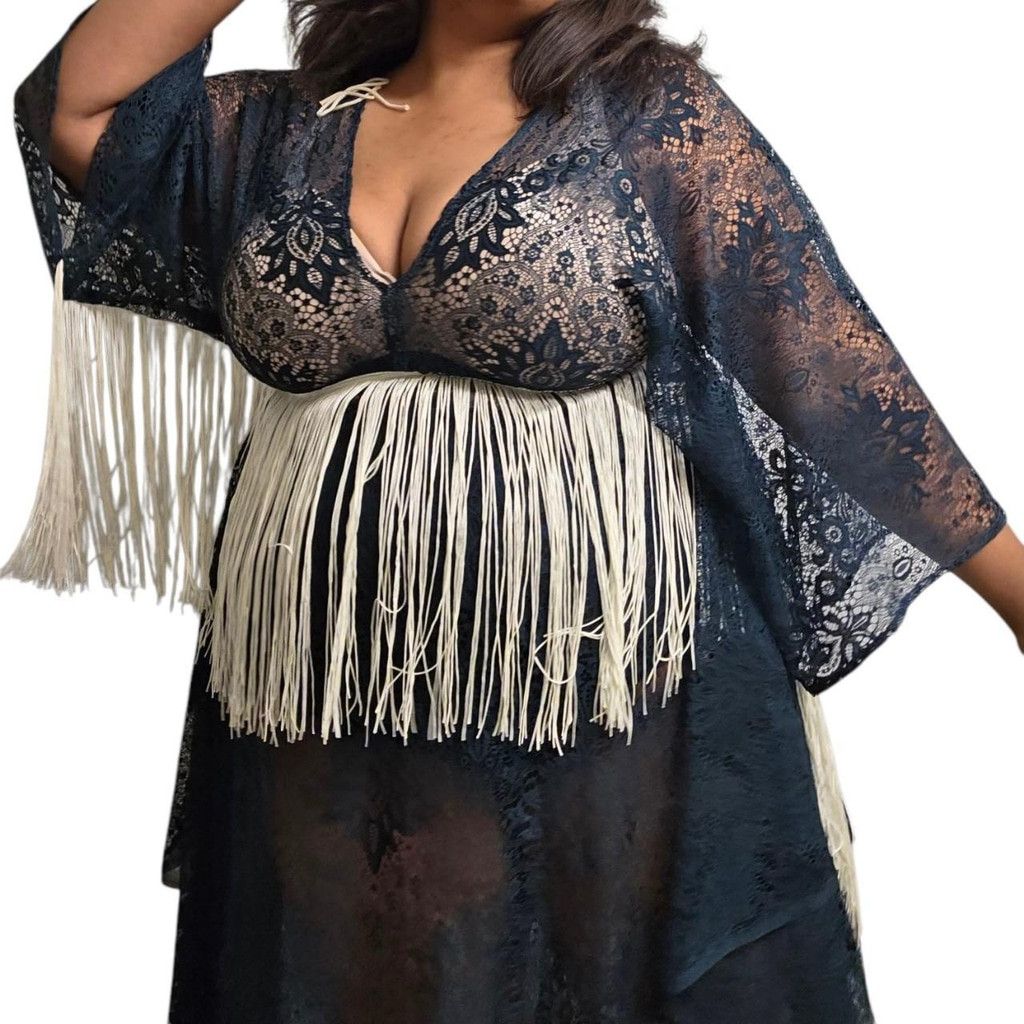 The Unbranded Brand Green Blue Lace & Fringe by Flutterdress Size ONE SIZE - 5 Thumbnail