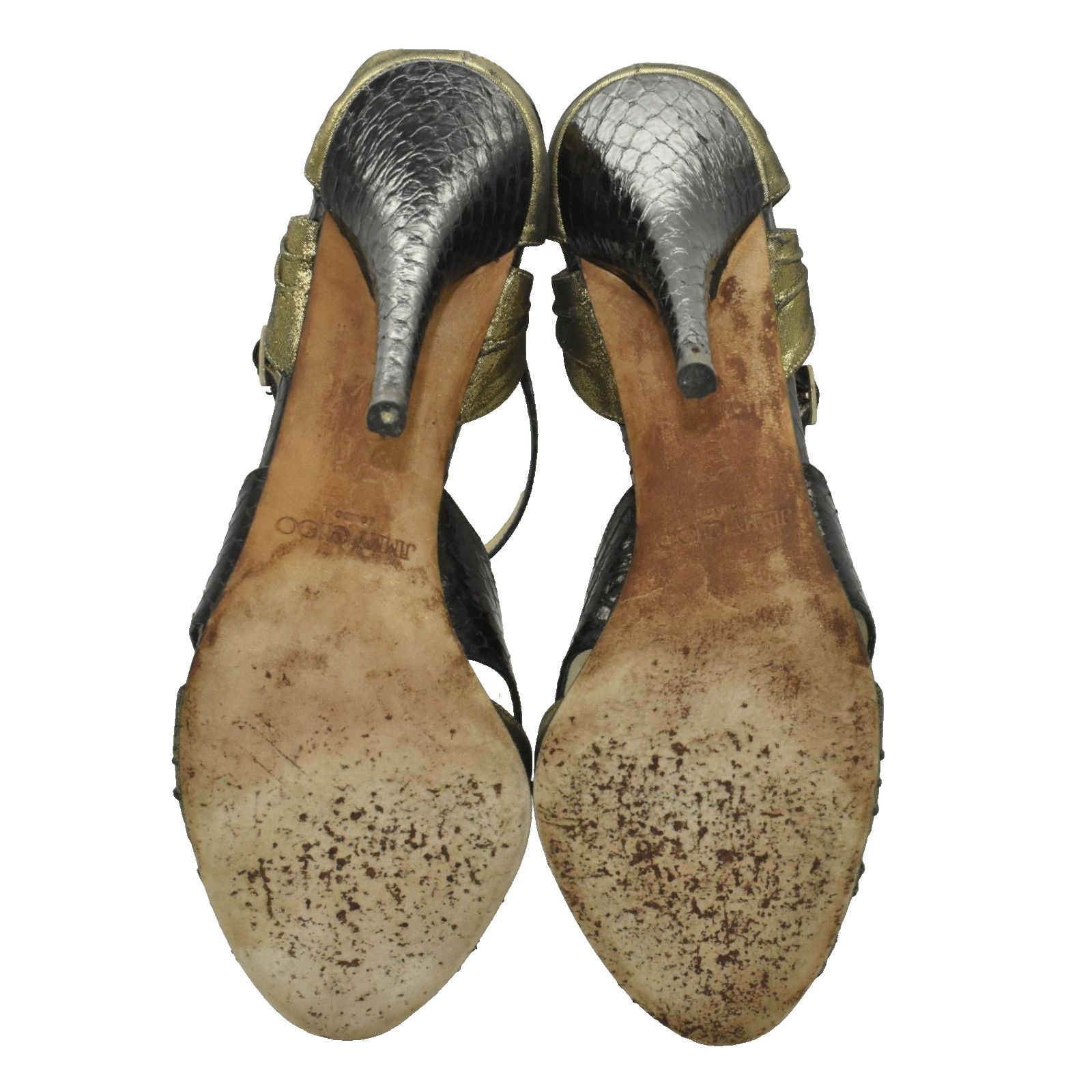 Jimmy Choo JIMMY CHOO Python Leather Glitter Suede Strappy Heels 40.5 Size US 10.5 / IT 40.5 - 6 Thumbnail