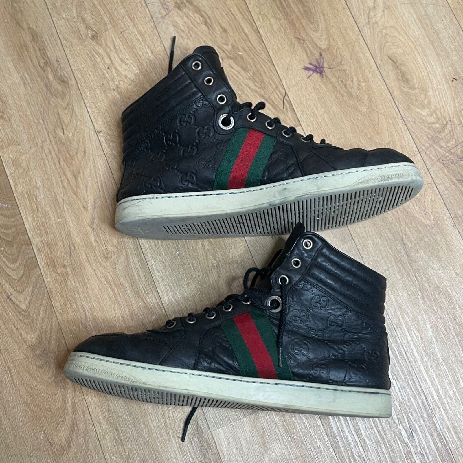Gucci GUCCI Sneakers GG Web Dapper Black Leather High Top Monogram Size US 8 / EU 41 - 4 Thumbnail