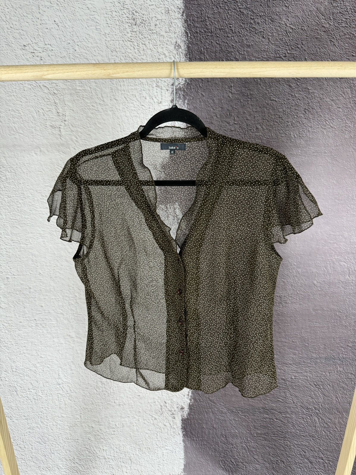 Designer Jake’s Transperent Brown blouse flower short sleeve Size M / US 6-8 / IT 42-44 - 1 Thumbnail