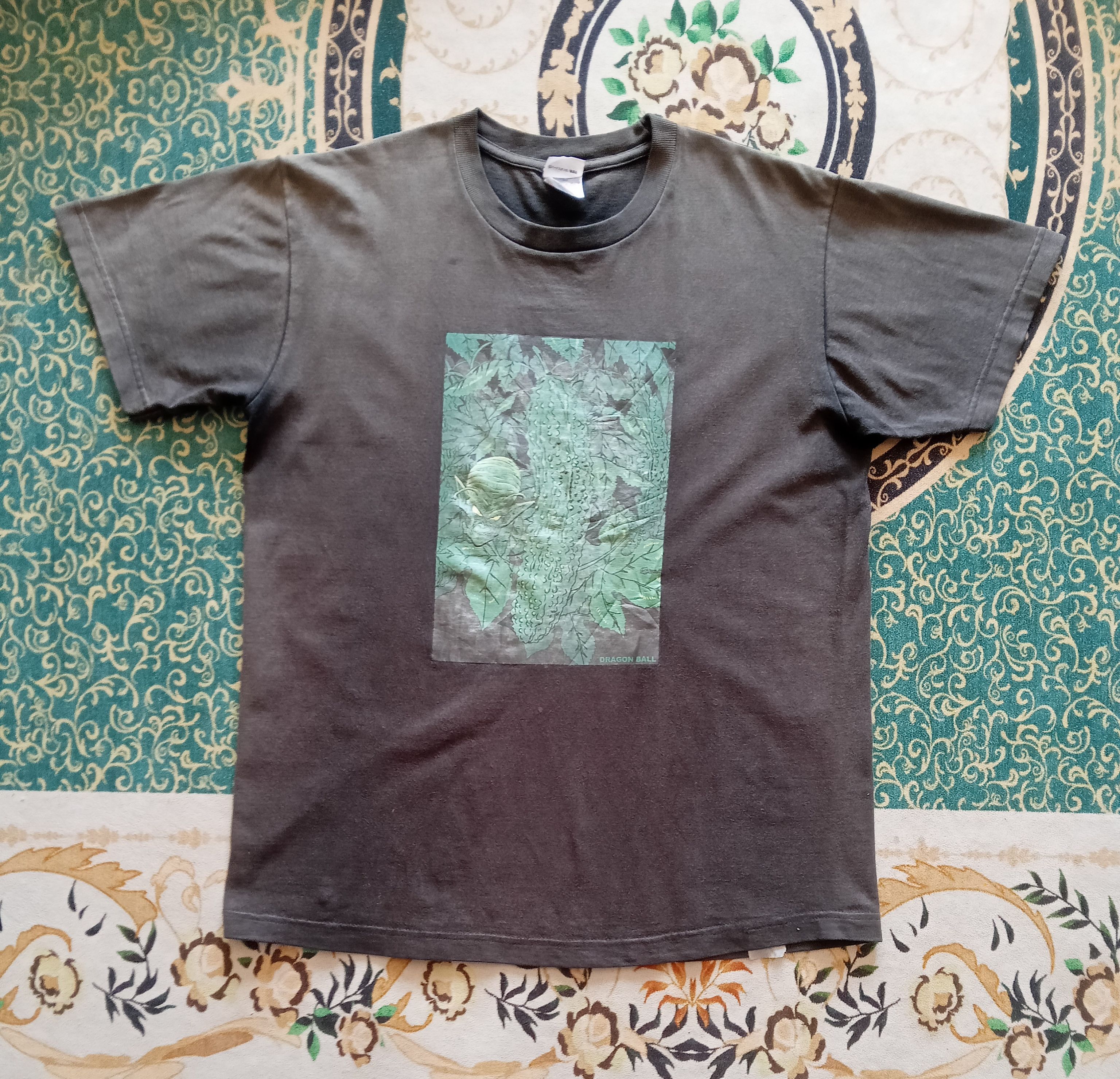 image of Vintage Dragon Ball Design Distressed T Shirt in Faded Black, Men's (Size Medium)