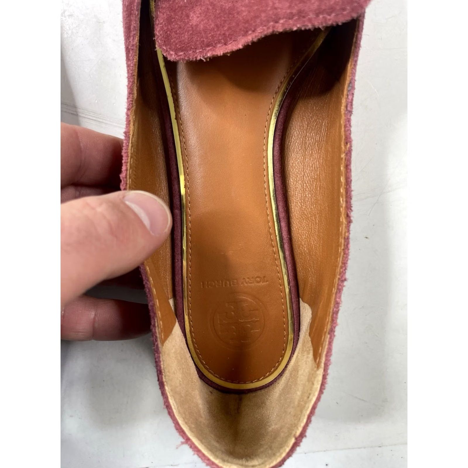 Tory Burch Tory Burch Suede Loafers Burgundy Gold Logo Square Toe Size 8 Womens Size US 8 / IT 38 - 2 Thumbnail