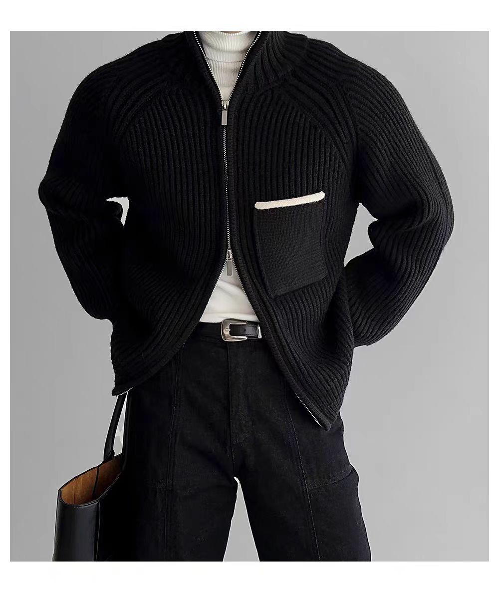Japanese Brand Vintage Black Double Zipper Knit Stand-Up XL Jacket Coat Size US XL / EU 56 / 4 - 4 Thumbnail