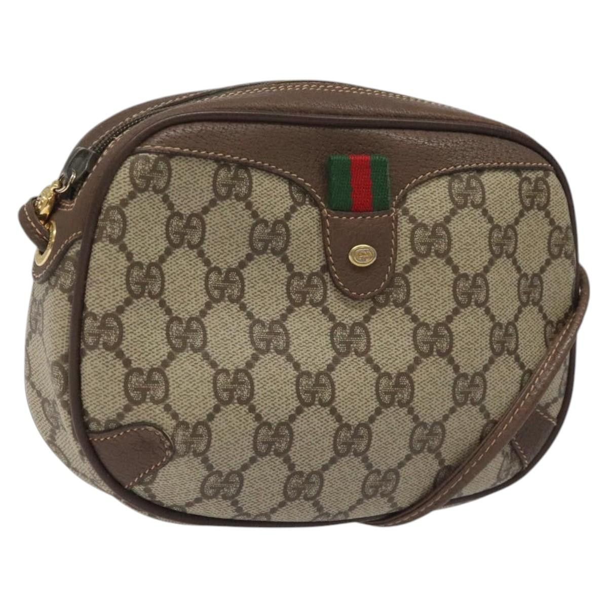 Gucci GG Supreme Web Sherry Line Shoulder Bag Pvc Beige 156 02 066 Auth Bd958 in Beige/Gold, Women's
