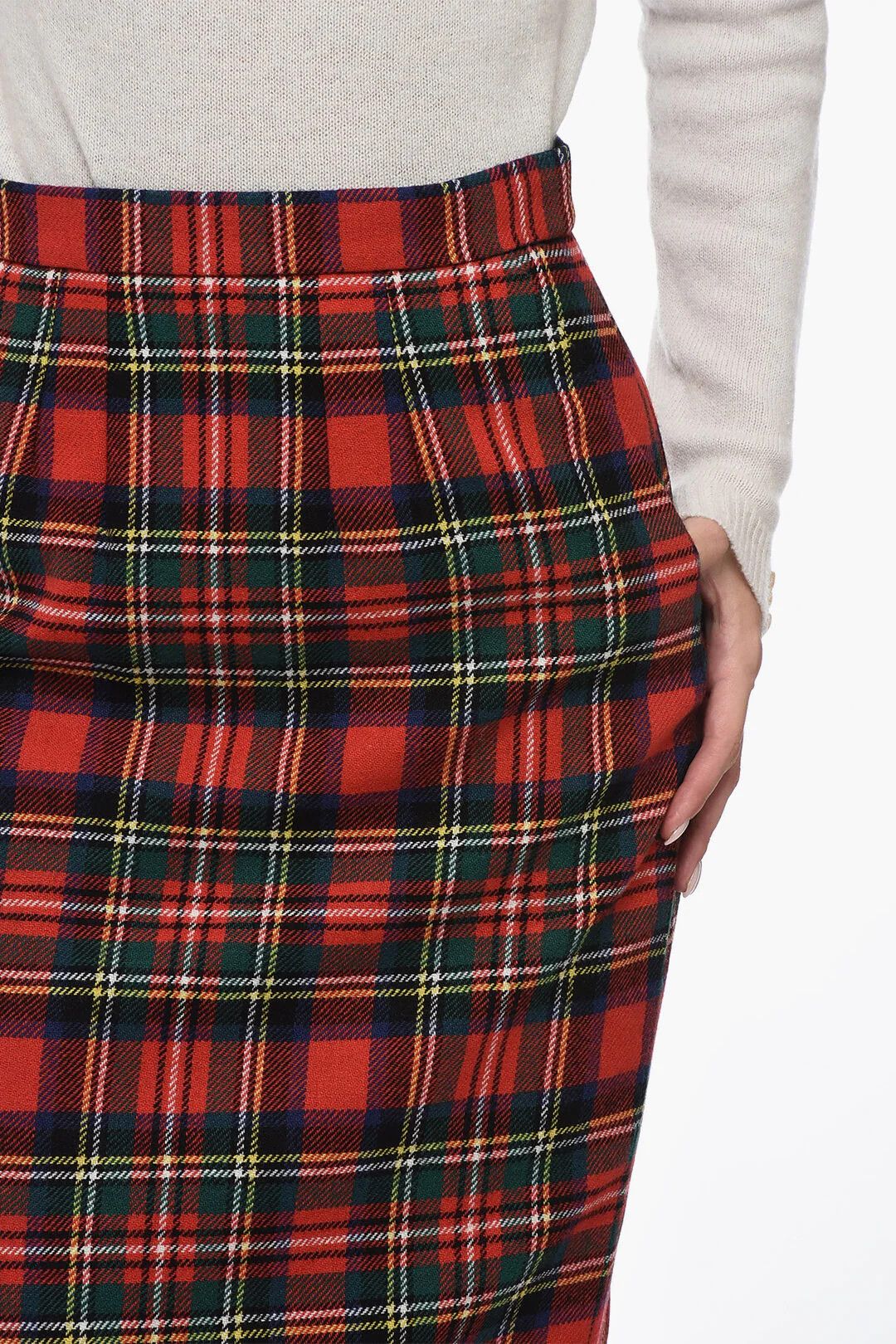 Saint Laurent Paris og1mm0326 Wool-Blend Tartan Skirt in Red Size 27" / US 4 / IT 40 - 3 Thumbnail