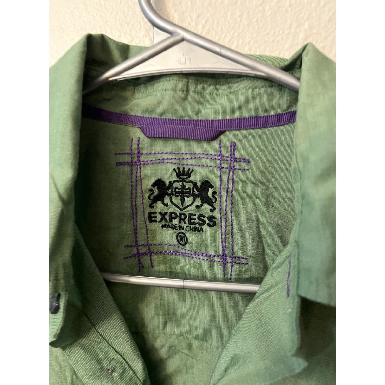 Express Express Button Down Shirt Men’s M Slim Cotton Green Long Sleeve Solid Button-Up Casual Size US M / EU 48-50 / 2 - 2 Thumbnail
