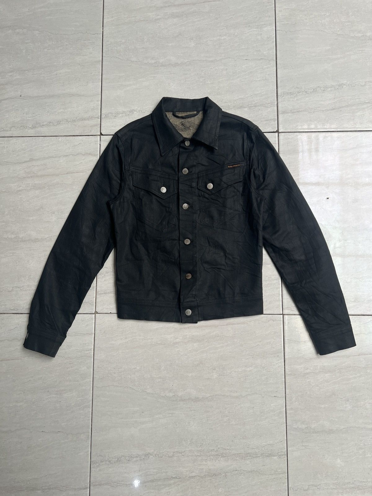 Nudie Jeans Nudie Jeans Perry Org, Back 2 Black denim waxed jacket