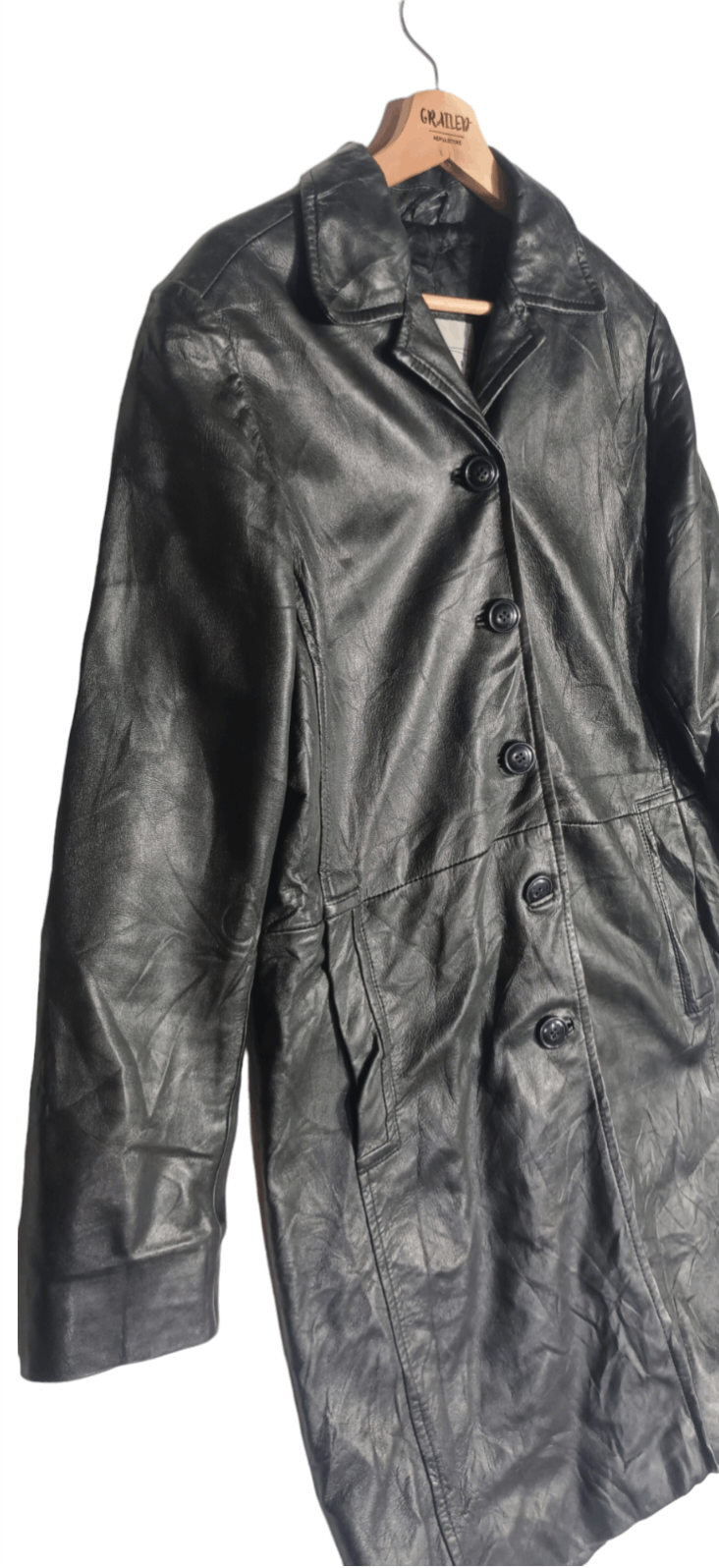 Genuine Leather × If Six Was Nine Vintage💥 Pantera X Black Leather Trench Coat Jacket Size US M / EU 48-50 / 2 - 3 Thumbnail