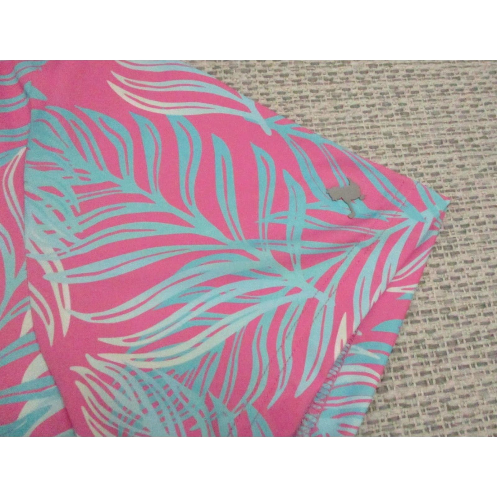 Vintage Birdie Bound Polo Shirt Mens L Pink Teal Palm Leaf Print Golf Stretch Shirts Size US L / EU 52-54 / 3 - 5 Thumbnail