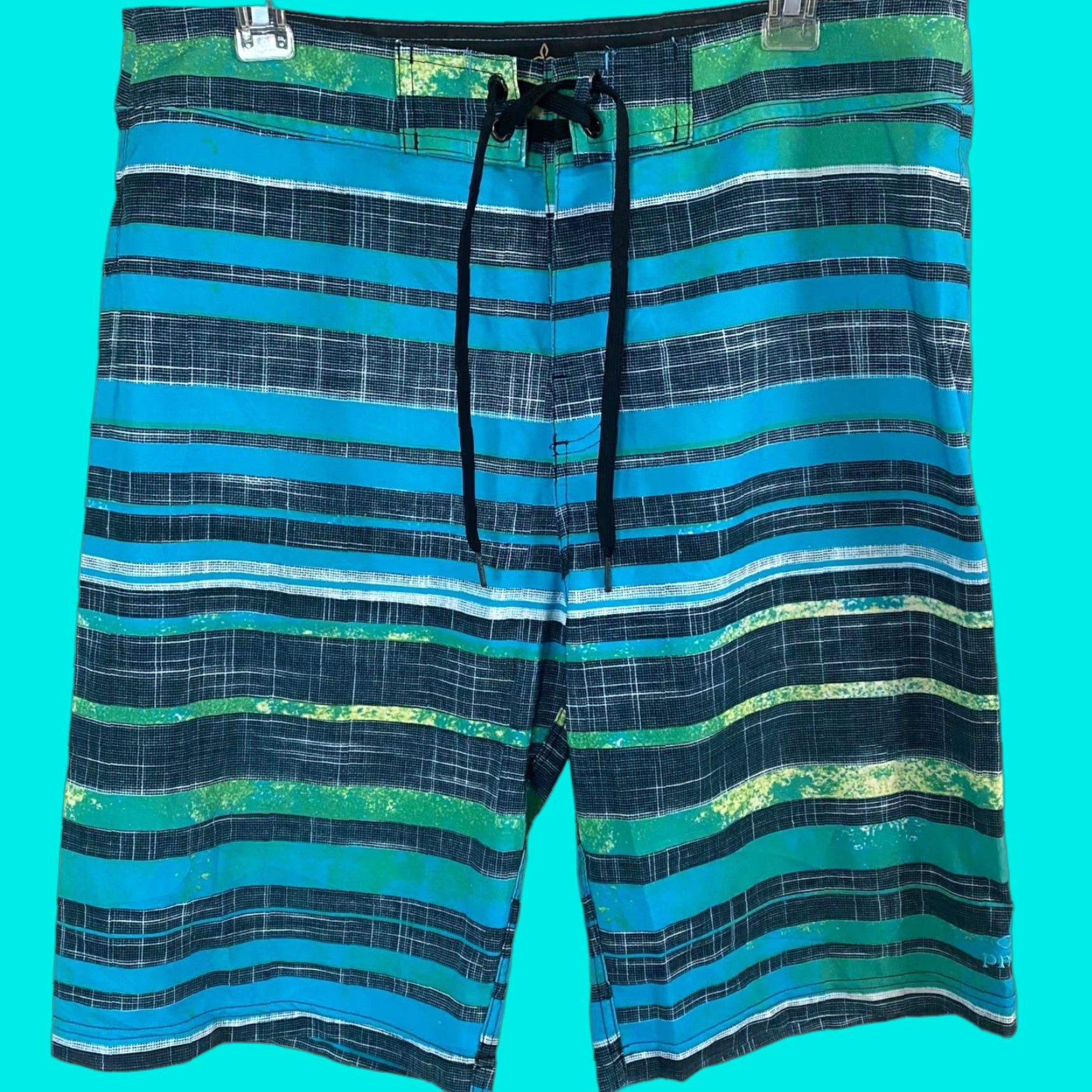 Prana Prana Sediment Board Short Mens 33 Blue Stripe Stretch Surf Beach Swim Trunks Size US 33 - 1 Thumbnail