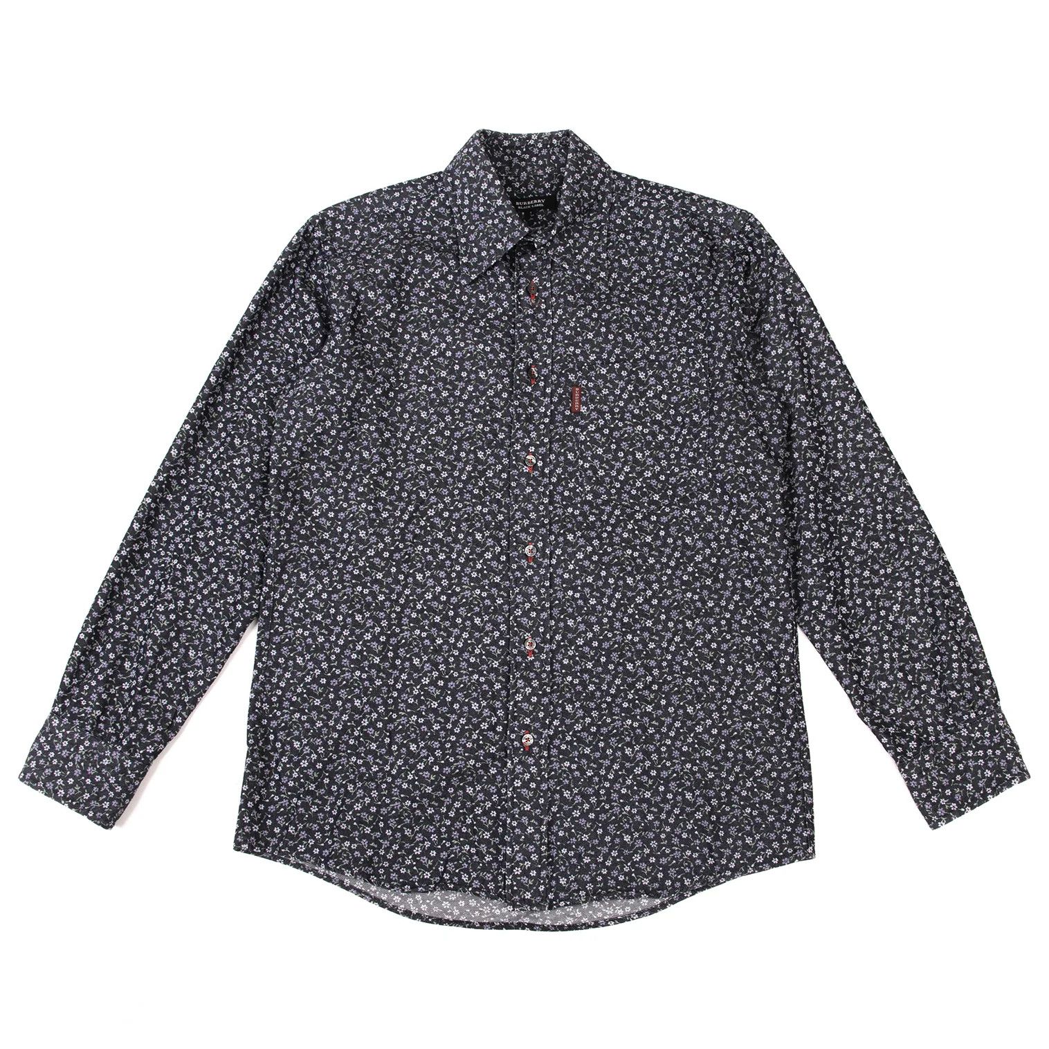 Burberry Floral Pattern Poly-Cotton Shirt in Navy Purple Green Size US M / EU 48-50 / 2 - 1 Thumbnail