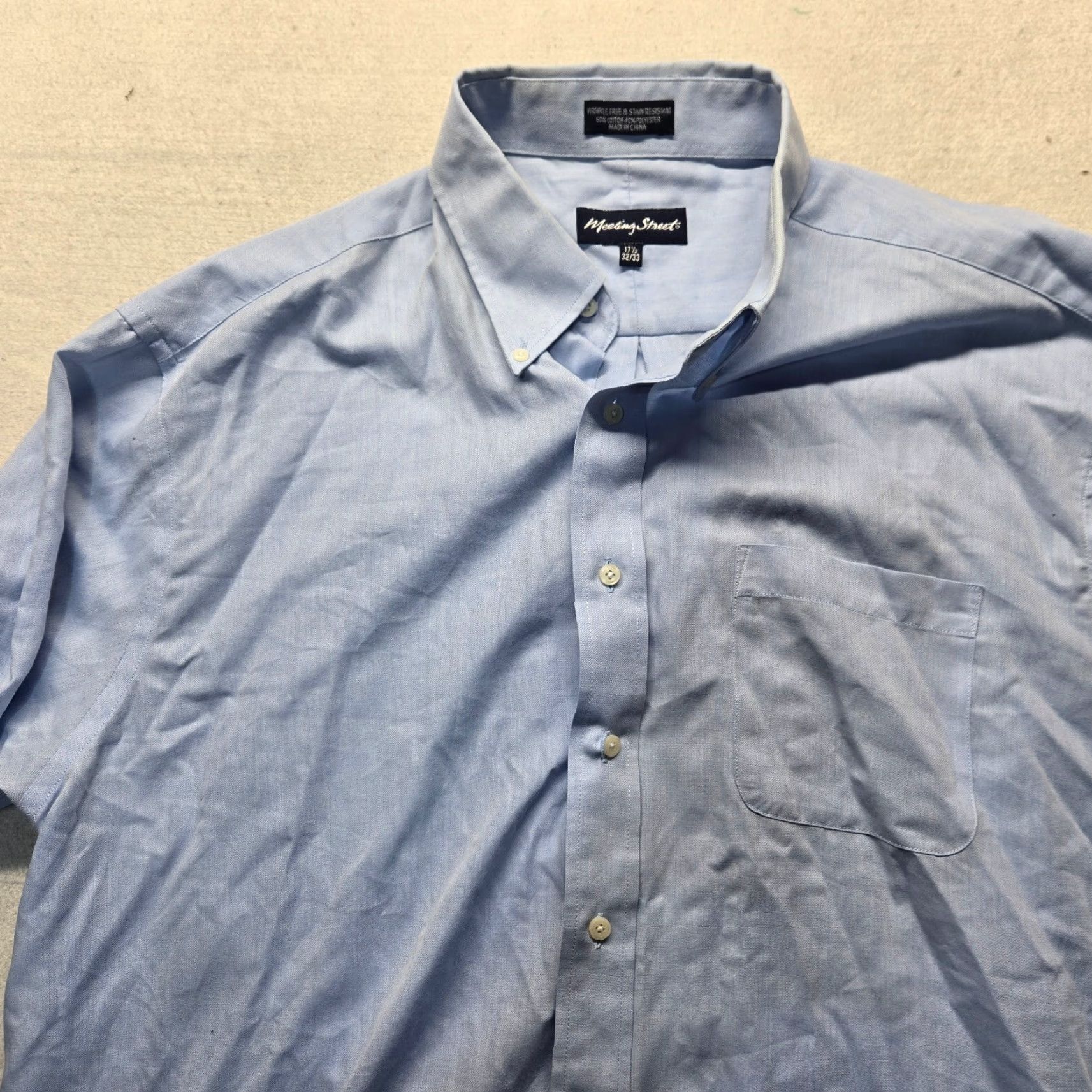 Vintage Meeting Street Shirt Button Up Long Sleeve Adult Mens 17.5 Blue Cotton Denim Modern Casual Size XXL / US 16-18 / IT 52-54 - 2 Thumbnail