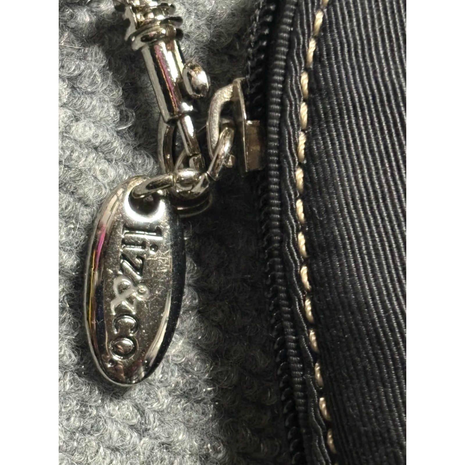 Liz Claiborne VINTAGE Liz Claiborne Bag Purse Shoulder Bag Black Canvas Fabric Wrist Strap Small Women 9 x 7 Y2K Black Wrist Strap Adapted Size ONE SIZE - 3 Thumbnail