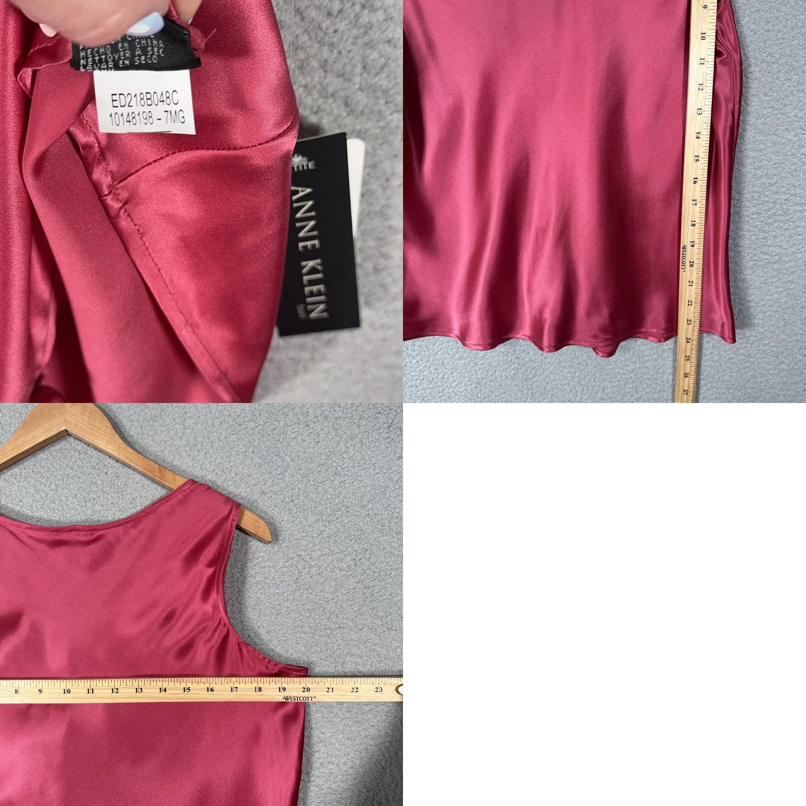 Anne Klein Anne Klein Silk Tank Camisole Womens 14P Pink Ruffle Front Satin Top Cami Sleeveless V-Neck Petite Size XL / US 12-14 / IT 48-50 - 8 Thumbnail