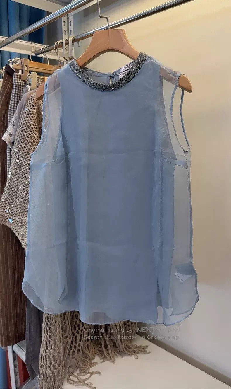 Brunello Cucinelli Brunello Cucinelli Beaded Silk Two-Piece Top Size S / US 4 / IT 40 - 1 Thumbnail