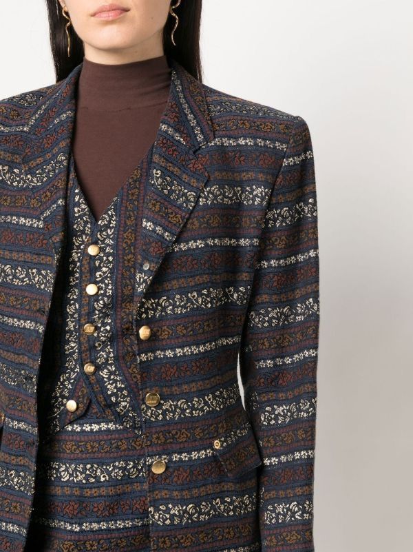 Jean Paul Gaultier Vintage 1990s Junior Gaultier Striped Floral Blazer Jacket Size L / US 10 / IT 46 - 3 Thumbnail