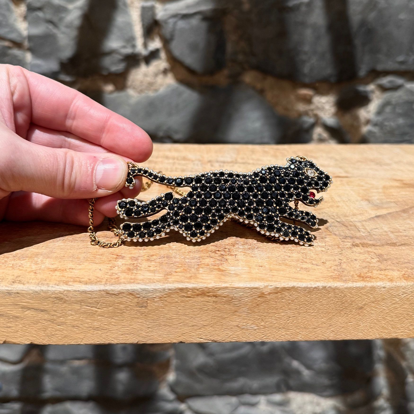 Gucci Gucci Crystal Embellished Black Panther Gold Necklace Size ONE SIZE - 3 Thumbnail