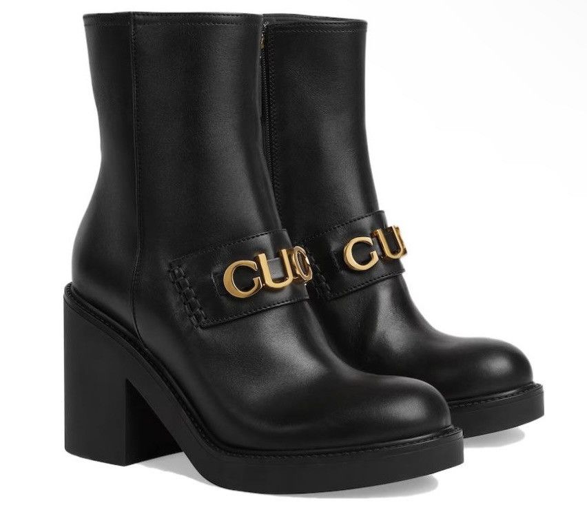 Gucci Gucci Logo Flores Calf Leather Heeled Ankle Boots Size US 6 / IT 36 - 1 Thumbnail
