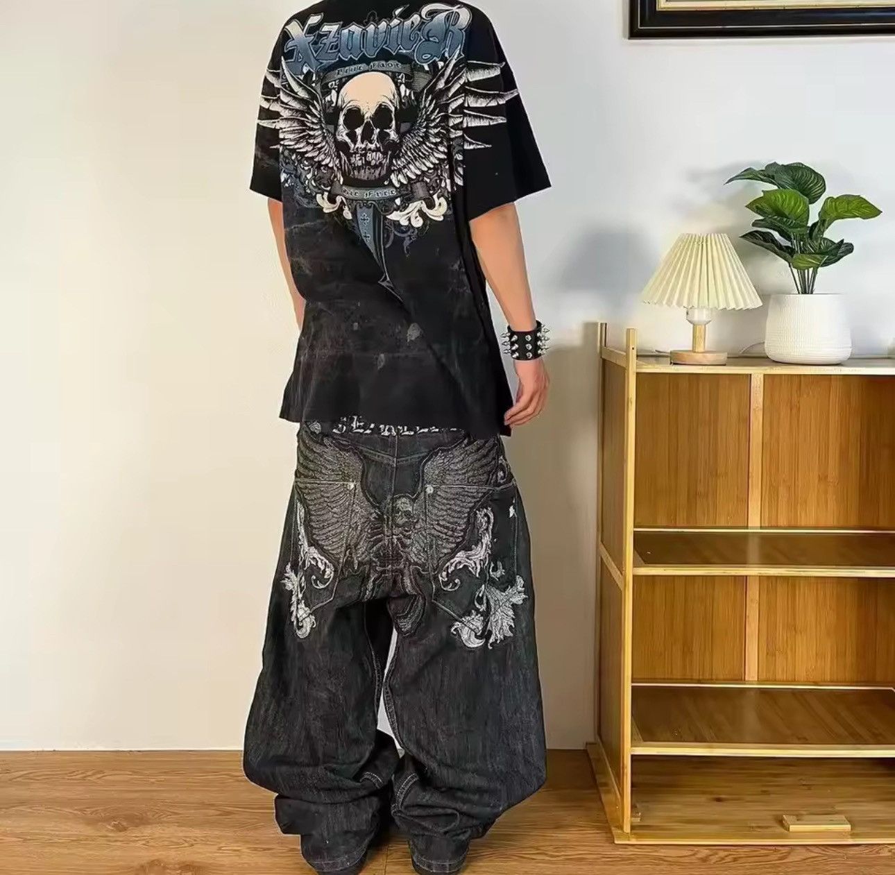 Japanese Brand × Jean Retro Skull Wings Embroidered Baggy Punk Jeans Size US 30 / EU 46 - 1 Thumbnail