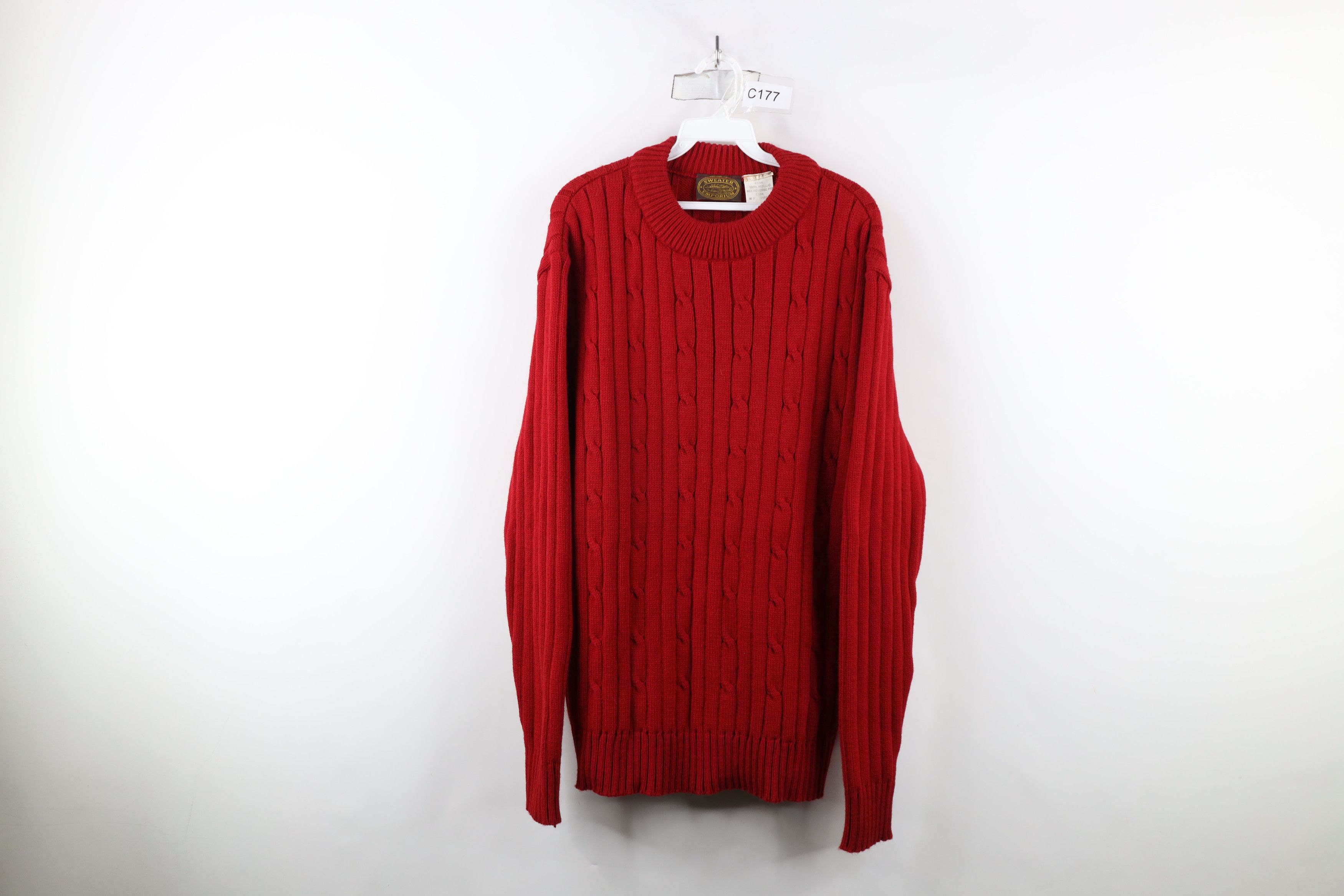 Vintage Vintage 90s Streetwear Cable Knit Crewneck Sweater Red Size US L / EU 52-54 / 3 - 1 Thumbnail