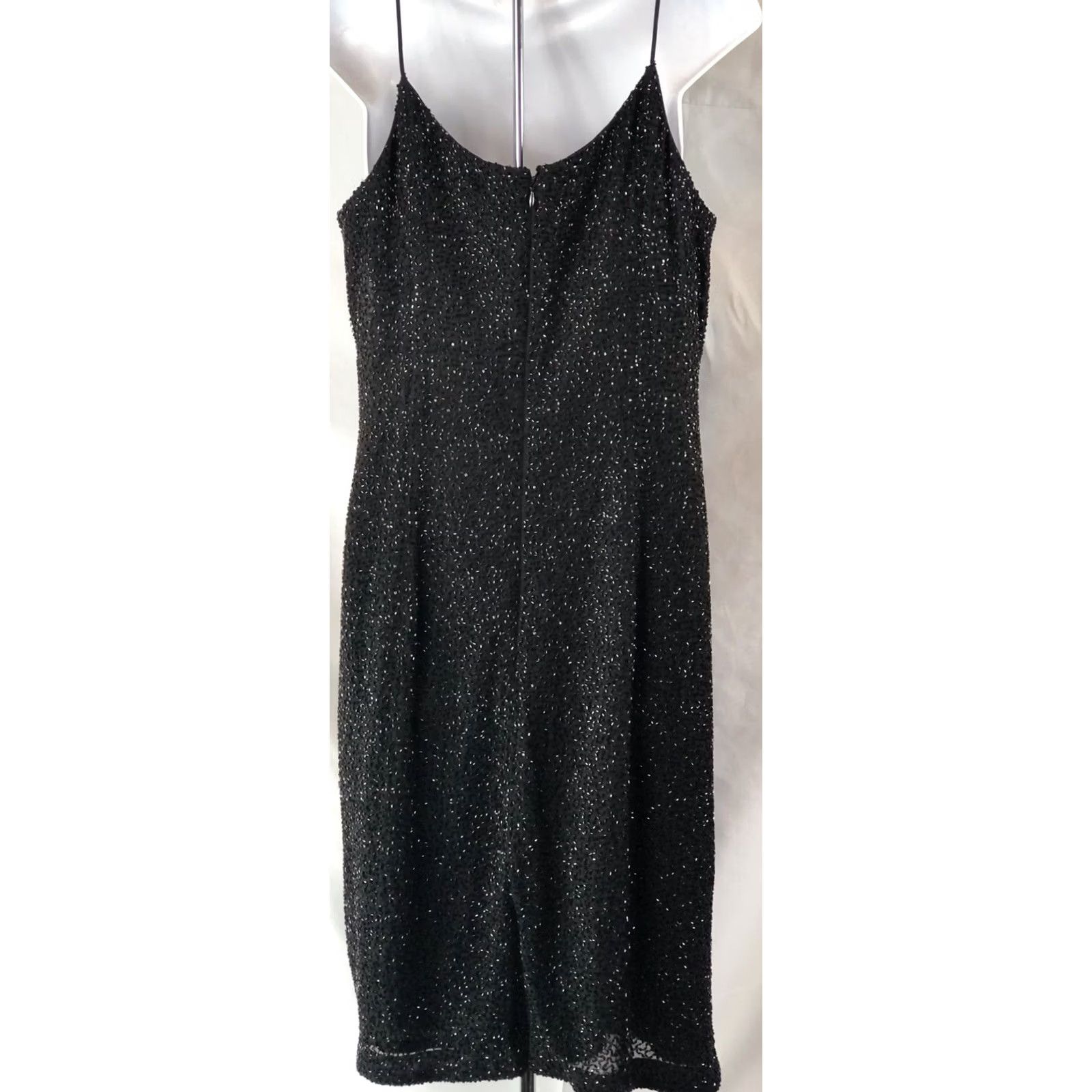 Vintage Marina Bresler Cocktail Dress Slit Beaded Spaghetti Straps Black M Knee Length Formal Prom Party/Cocktail Women's Size M / US 6-8 / IT 42-44 - 2 Thumbnail