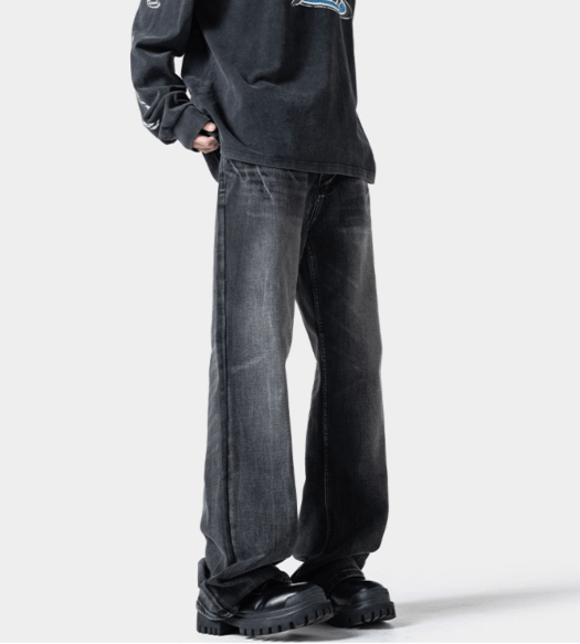 Japanese Brand × Jean Washed men's distressed wide-leg lightning pattern jeans Size US 32 / EU 48 - 3 Thumbnail