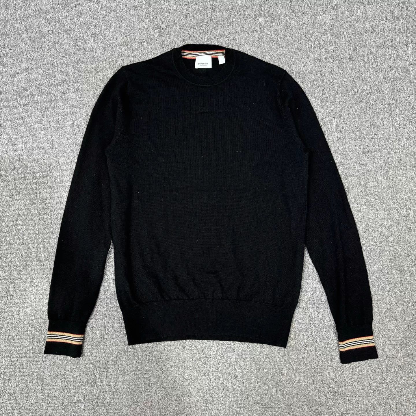 Burberry black stripe wool knit sweater M 99 new