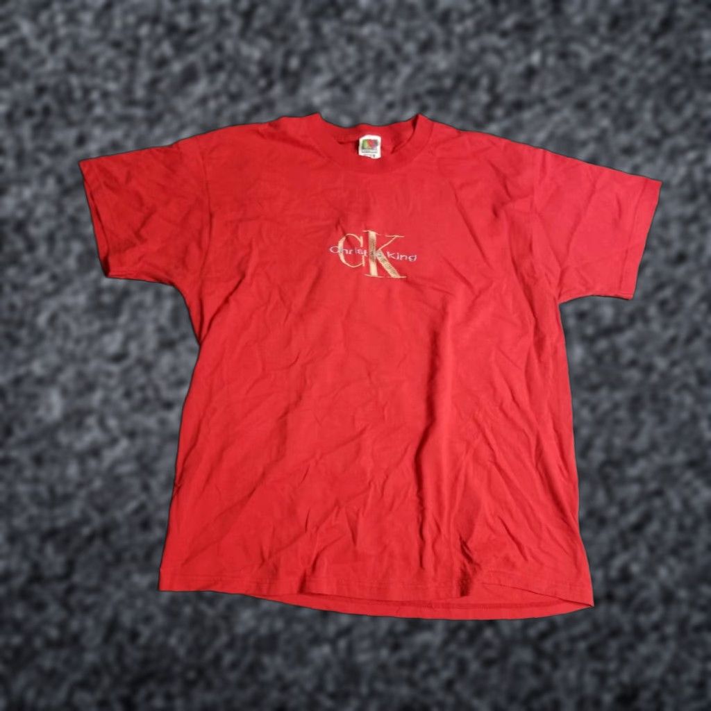 Fruit Of The Loom VINTAGE 90s CK Christ is King T-Shirt - Fruit of the Loom Mens XL Red Cotton Blend Embroidered Spellout Crew Neck Short Sleeve Size US XL / EU 56 / 4 - 1 Thumbnail