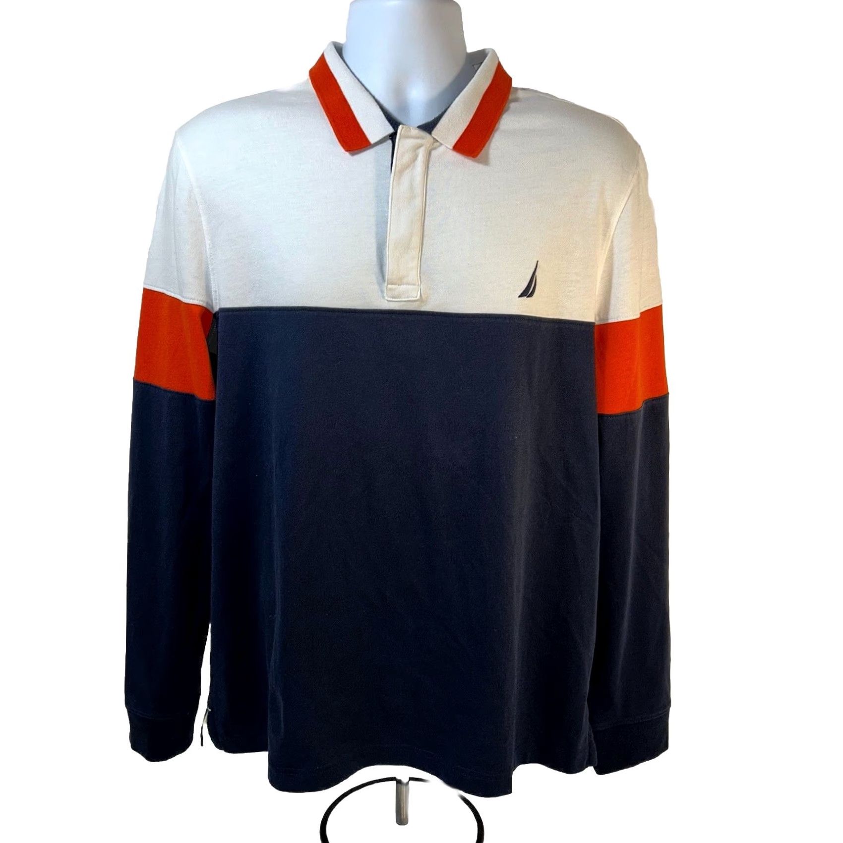 Nautica Nautica Polo Multicolor Colorblock Long Sleeve Slim Fit 1/4 Zip Navy? (Original color: Multicolor) - Men Large Shirt Size US L / EU 52-54 / 3 - 3 Thumbnail
