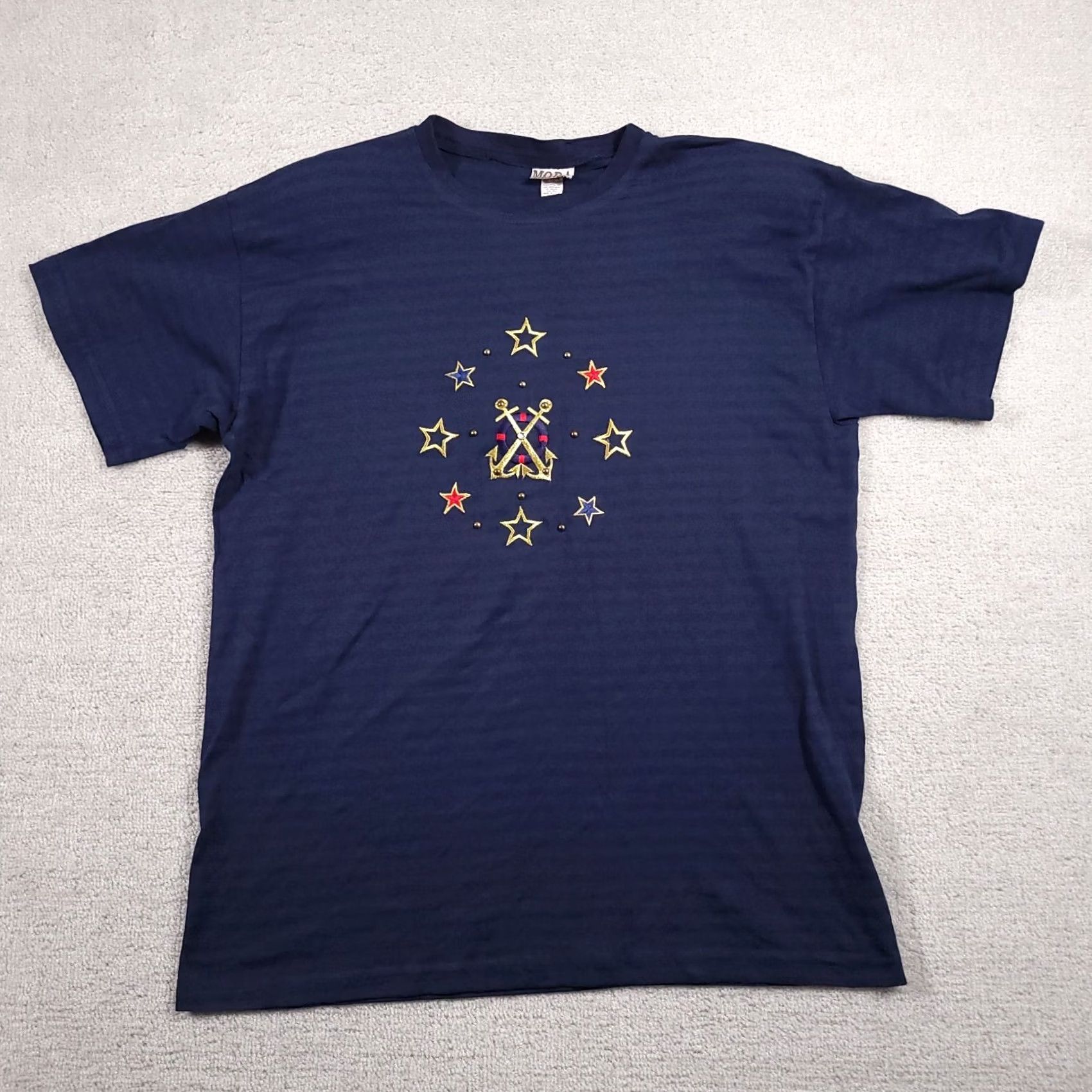 Vintage VINTAGE Moda Bazaar California T Shirt Women's OS One Size Blue Stars Anchors 90s Patriotic Shirt Womens Size ONE SIZE - 2 Thumbnail