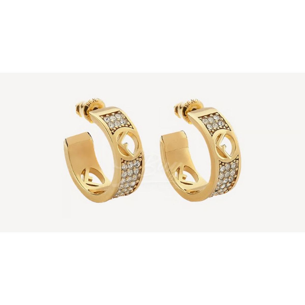 Fendi FENDI F logo metal gold tone earrings with crystals Size ONE SIZE - 1 Thumbnail