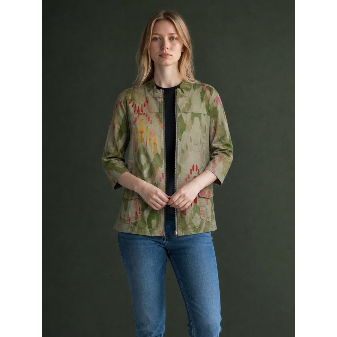 Chicos Chico's Zenergy Ikat Utility Camo 3/4 Sleeves Jacket Size 3 Size XL / US 12-14 / IT 48-50 - 1 Thumbnail