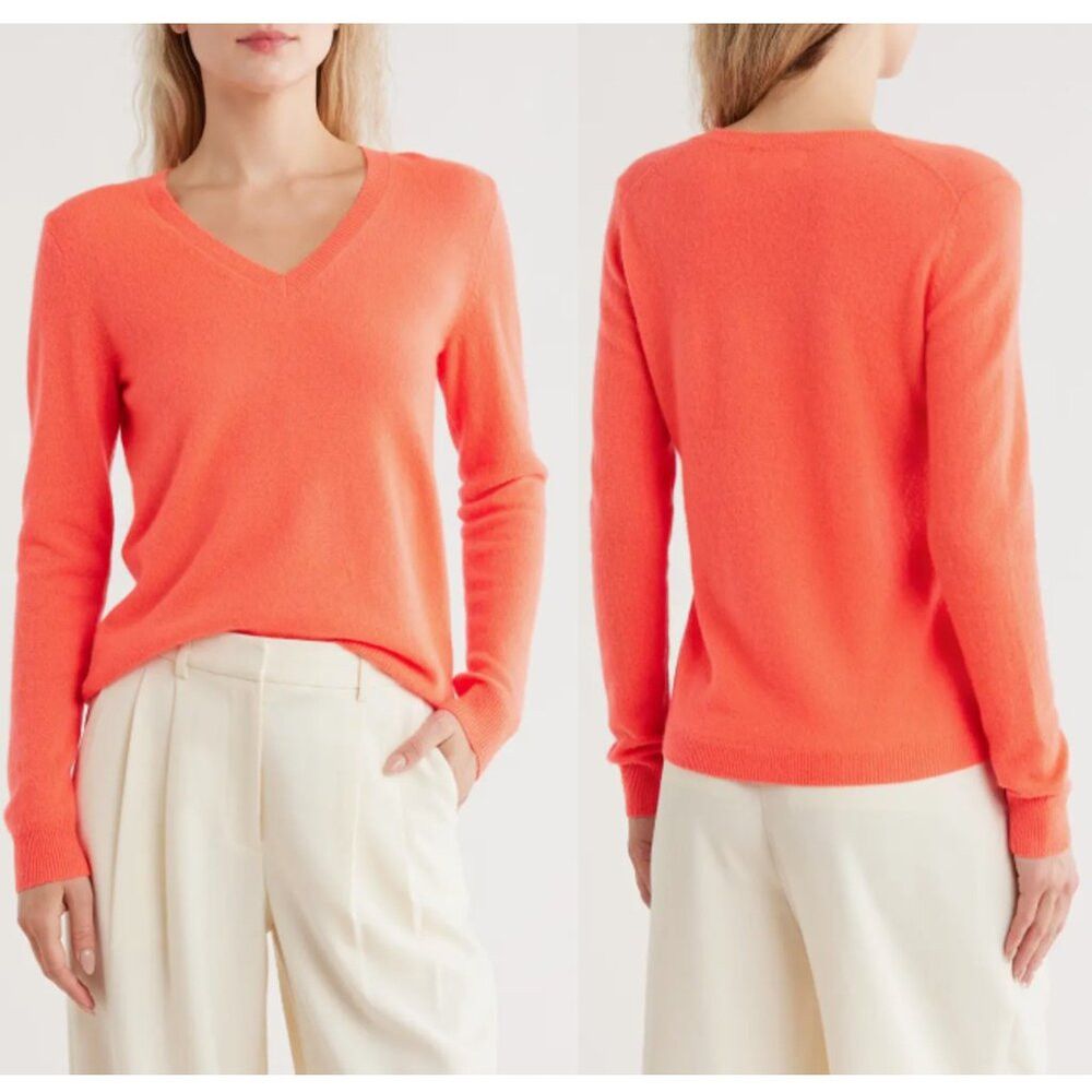 Other Halogen Cashmere V-Neck Orange Sweater Size S Size S / US 4 / IT 40 - 1 Thumbnail