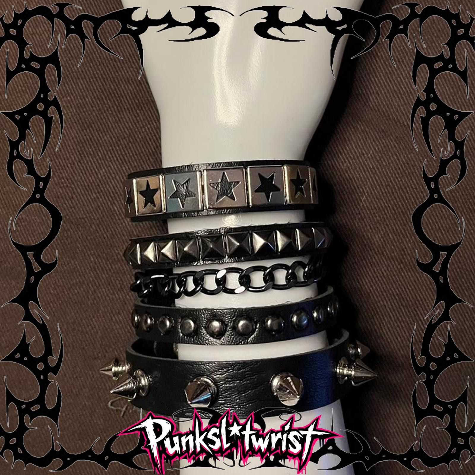 Jewelry Goth punk Black and Silver combo leather cuff Size ONE SIZE - 1 Preview