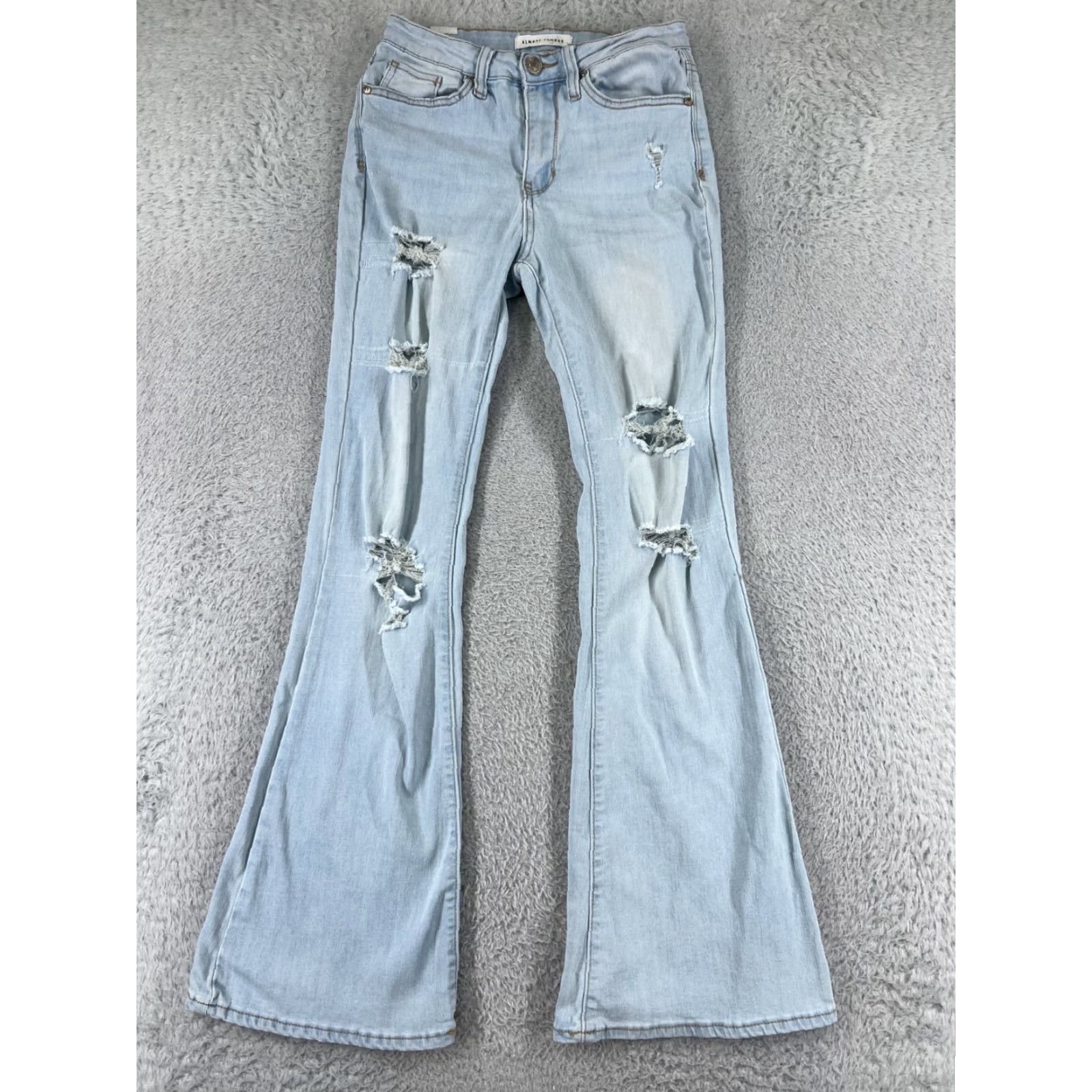 Almost Famous Almost Famous Jeans Womens 3 Blue Denim Flared Distressed Slimming 5-Pocket Cotton Blend Size 26" / US 2 / IT 38 - 2 Thumbnail