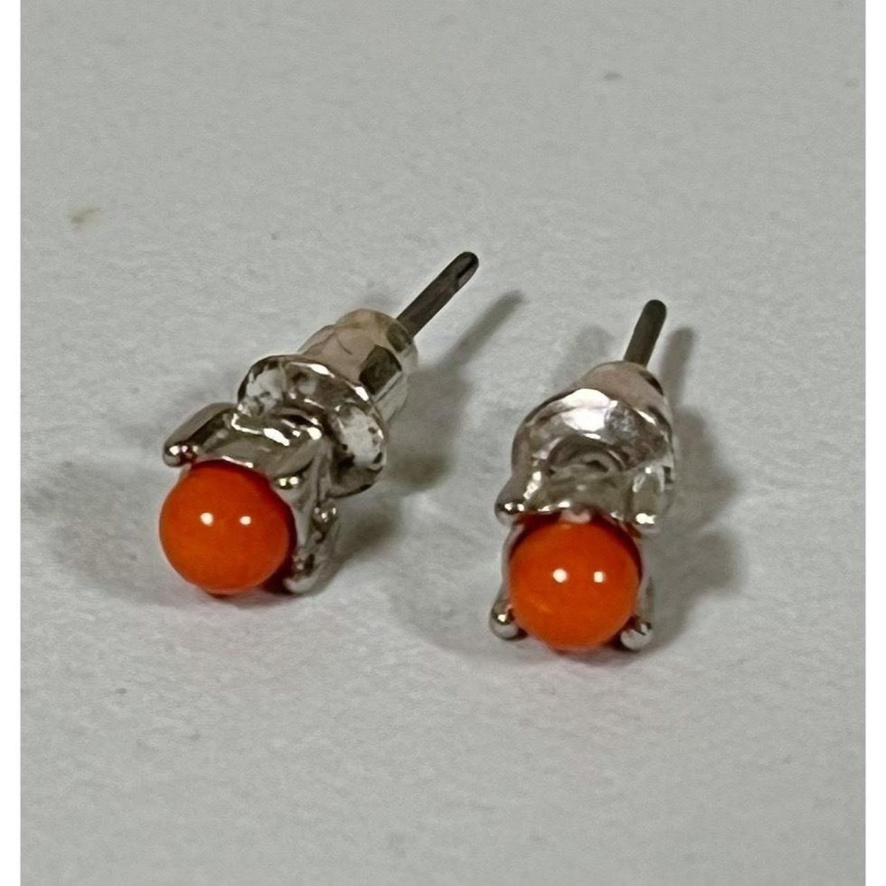 Jewelry × Vintage Silver Orange Crystal Gemstone Studs Pair Earrings Jewelry 🍊 Size ONE SIZE - 1 Thumbnail