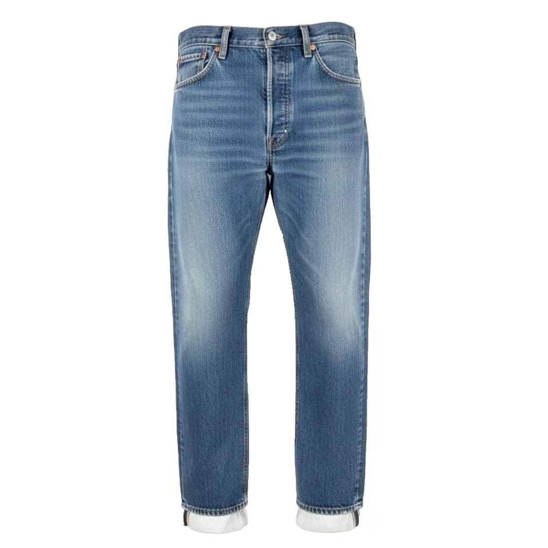 Levi's Levis 501 Jeans Mens 34x32 Blue Medium Wash Straight Denim Button Fly Classic Distressed Pockets Size US 34 / EU 50 - 2 Thumbnail