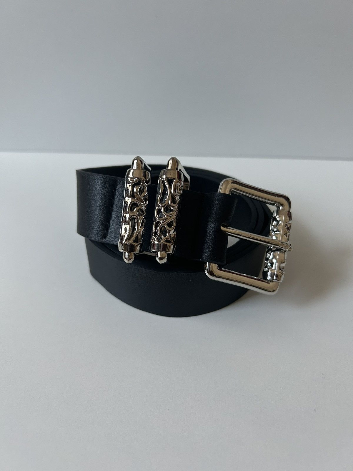 Japanese Brand × Vintage Y2K 2000s Silver cross futuristic black roller belt Size ONE SIZE - 6 Thumbnail