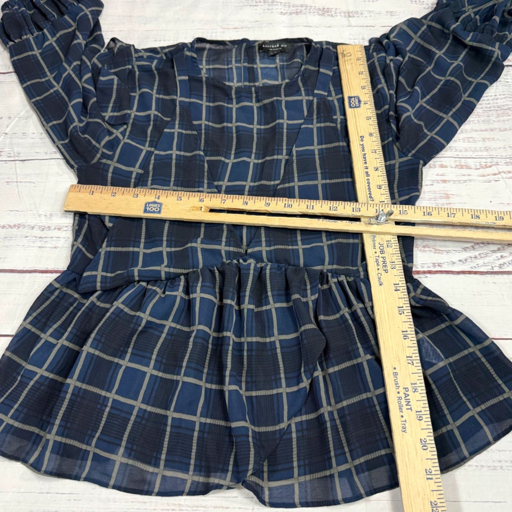Vintage Current Air Womens XS Blue Plaid Long Sleeve Peplum Hem Blouse Keyhole Neck Size XS / US 0-2 / IT 36-38 - 2 Thumbnail