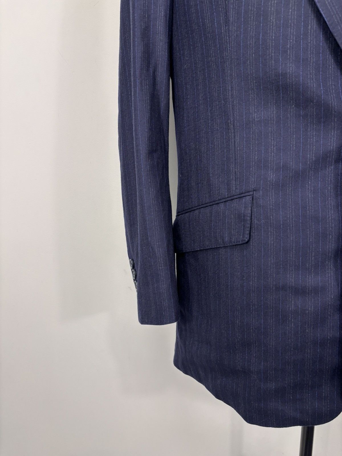 David August David August “ Black “ Navy Blue Striped Wool Blazer Jacket Size 44R - 5 Thumbnail
