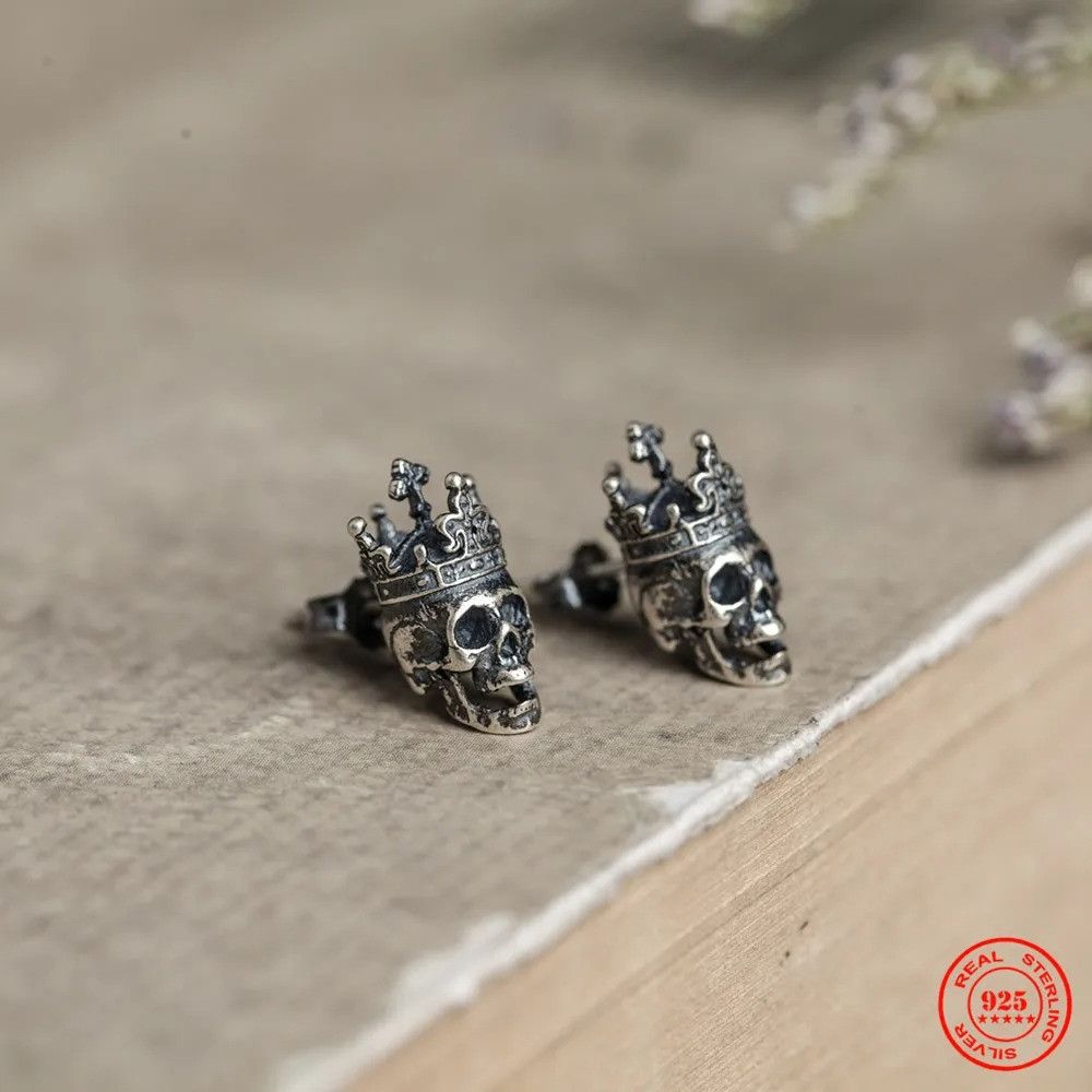 Jewelry Skull Crown Stud Earrings 925 Sterling Ear Studs Charms Size ONE SIZE - 3 Thumbnail