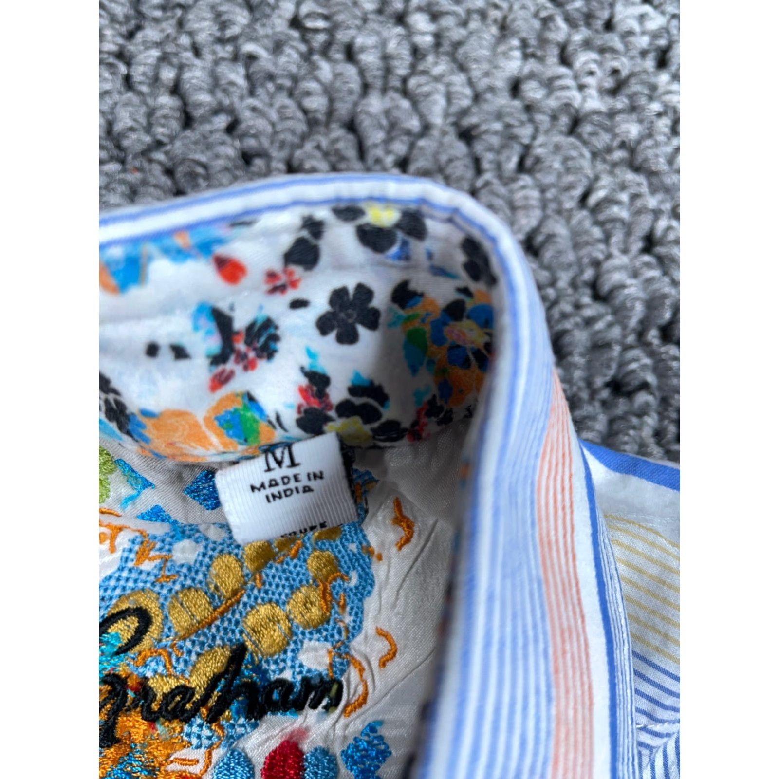 Robert Graham Robert Graham Shirt Adult Medium Blue White Floral Flip Cuff Striped Pattern Size US M / EU 48-50 / 2 - 4 Thumbnail