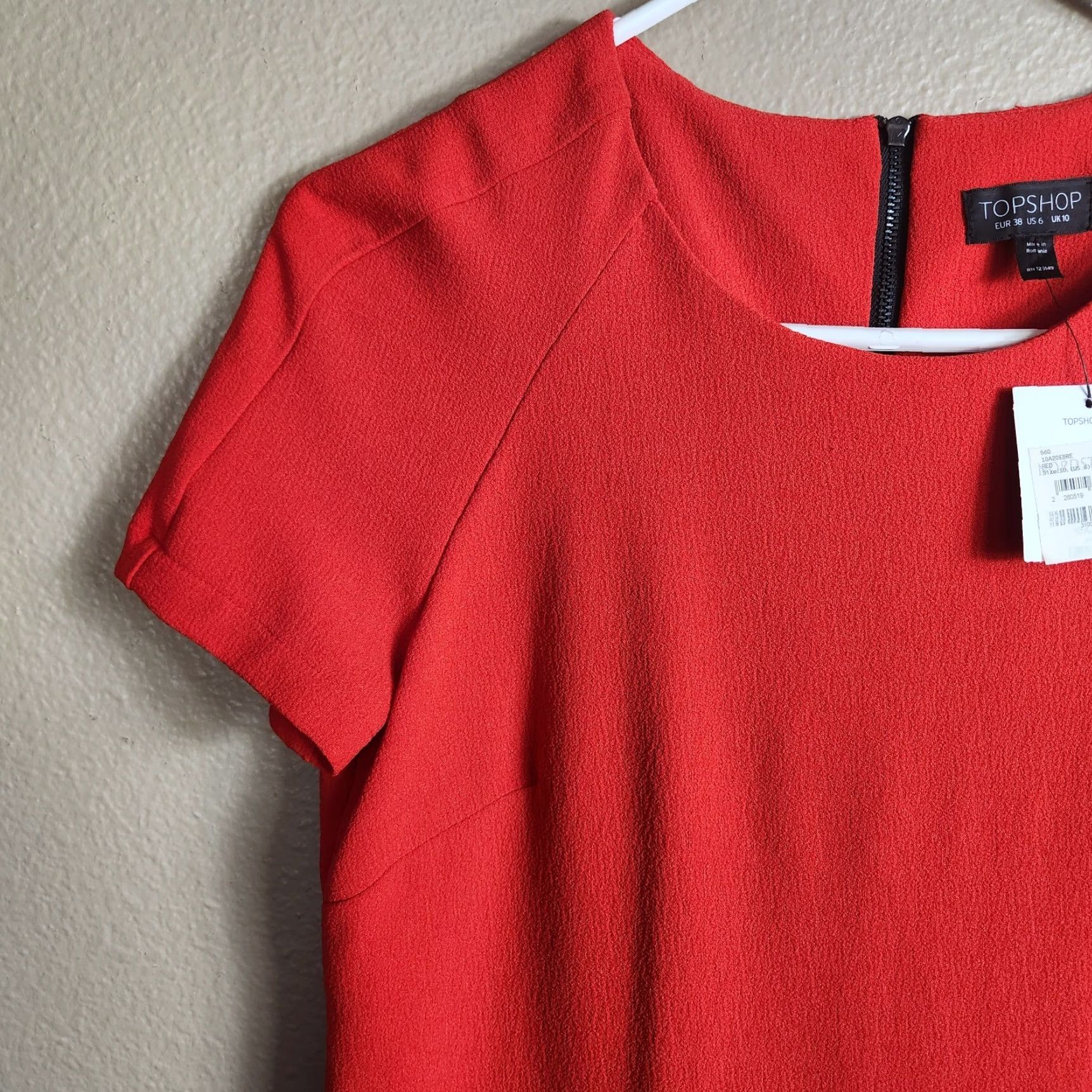 Topshop Topshop Womens |US 6| Tomato Red Orange Crepe Short Sleeve Mini Shift Dress NWT Size 28" / US 6 / IT 42 - 5 Thumbnail